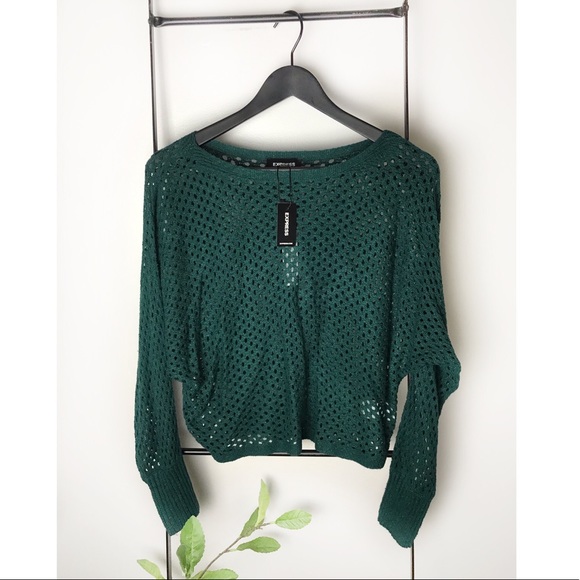 Open Knit Sweater Emerald Green Women’s S NWT Express - Picture 2 of 8